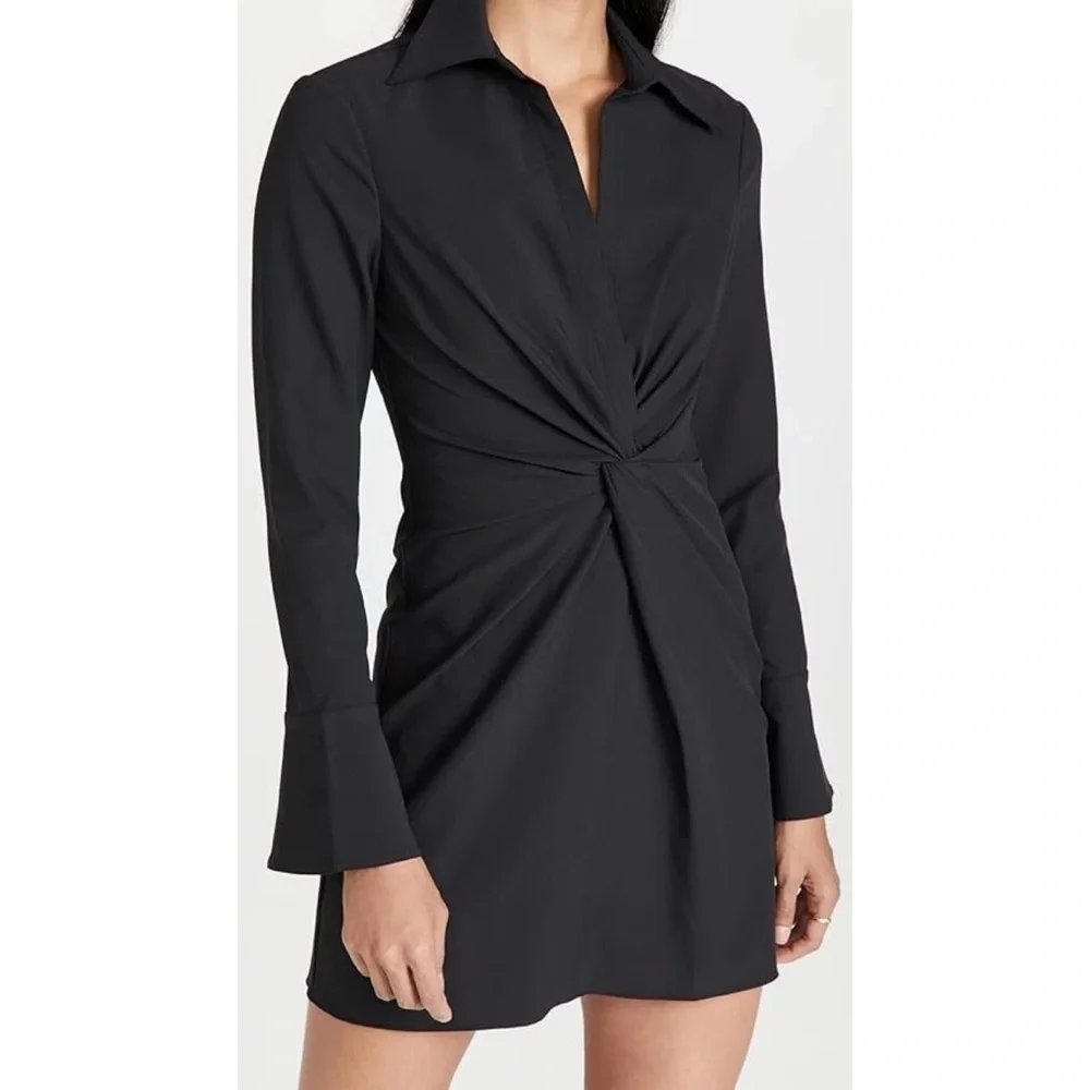 $365 Cinq à Sept Women's McKenna Dress Long Sleeve Collar V Neck Black 10 - Picture 2 of 12